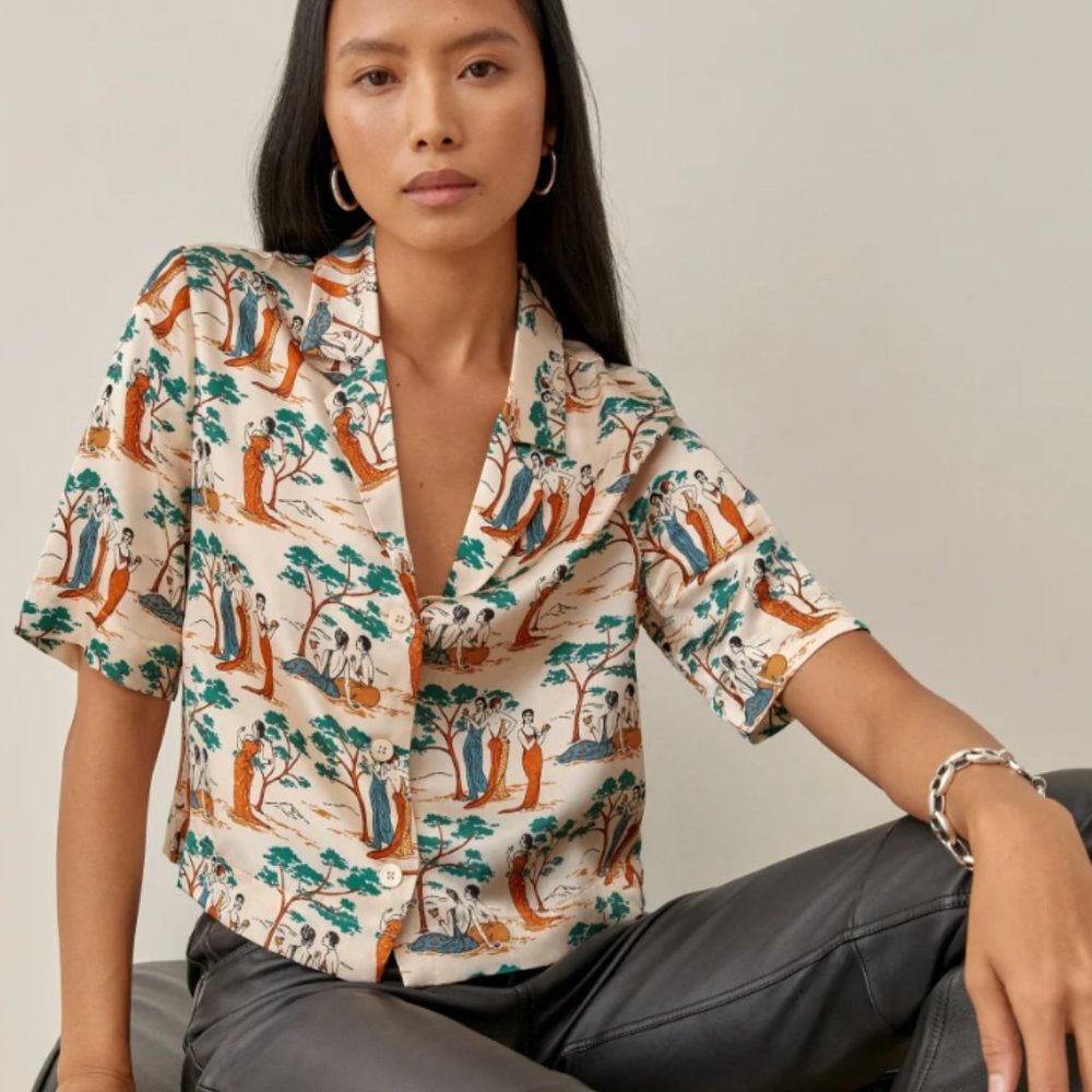 REFORMATION Hanson Silk Top - Divine